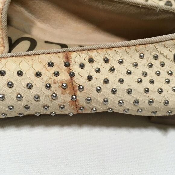 Sam Edelman Addy Spiked Studded Snake Embossed Leather Flats 9.5 Cream/Silver - Picture 4 of 12